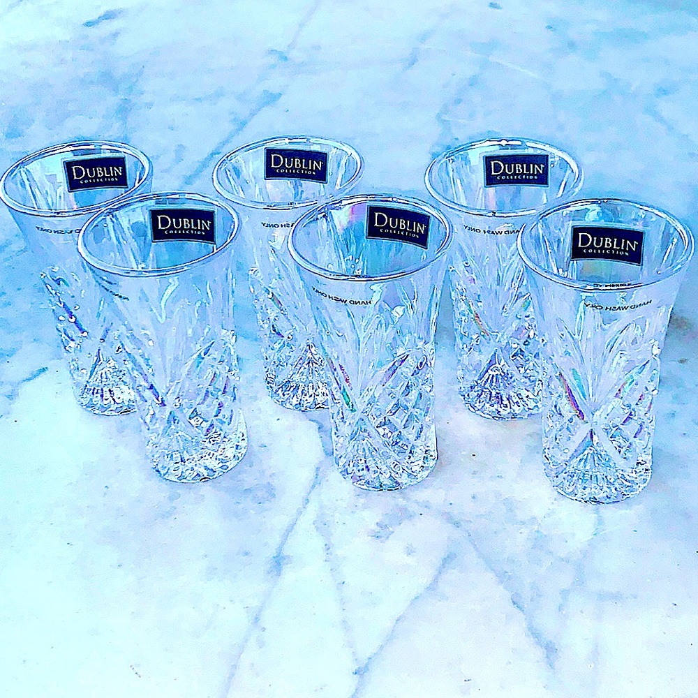 GODINGER DUBLIN AURORA BOREALIS CRYSTAL VODKA SHOOTERS SET OF 6